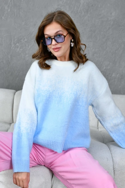 Kadın Bisiklet Yaka Batik Efektli Yumaşak Dokulu Triko Kazak