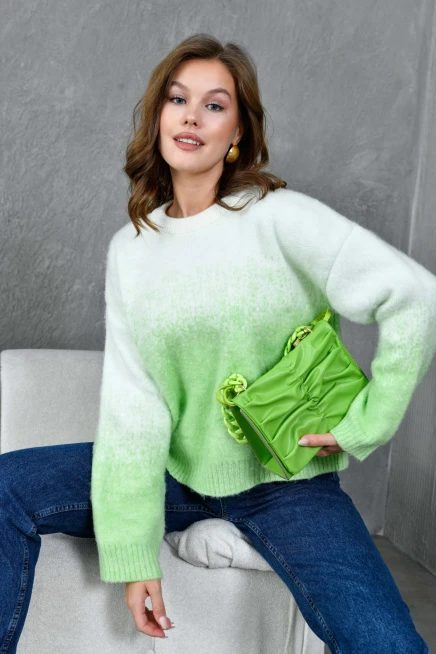 Kadın Bisiklet Yaka Batik Efektli Yumaşak Dokulu Triko Kazak