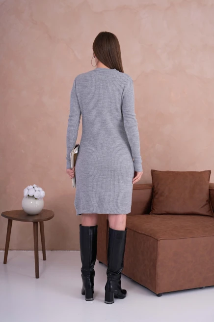 Kadın Bisiklet Yaka Çiçek Detaylı Midi Triko Elbise