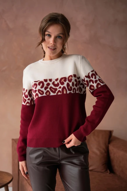 Kadın Bisiklet Yaka Desenli Triko Kazak