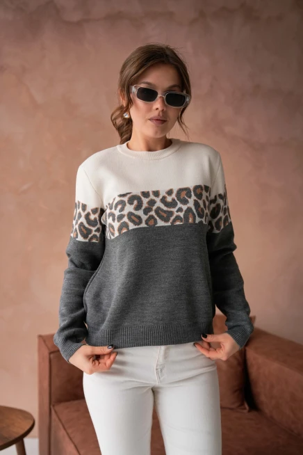 Kadın Bisiklet Yaka Desenli Triko Kazak