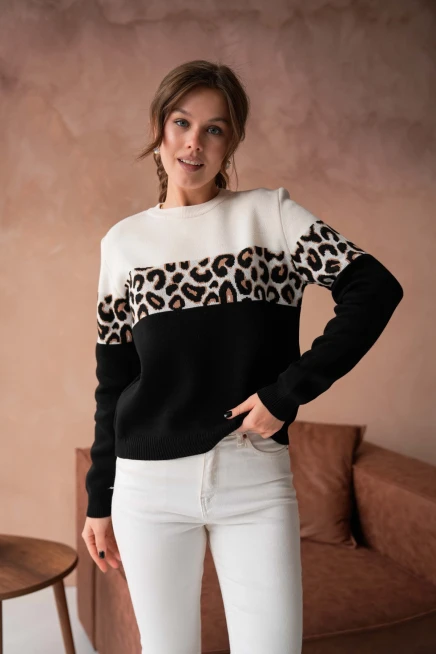 Kadın Bisiklet Yaka Desenli Triko Kazak