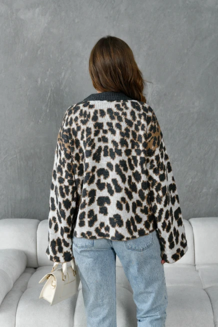 Kadın Bisiklet Yaka Desenli Triko Kazak