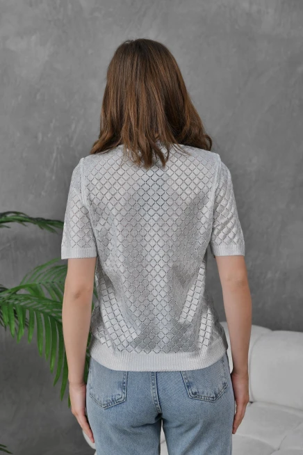 Kadın Bisiklet Yaka Dokulu Triko Kazak
