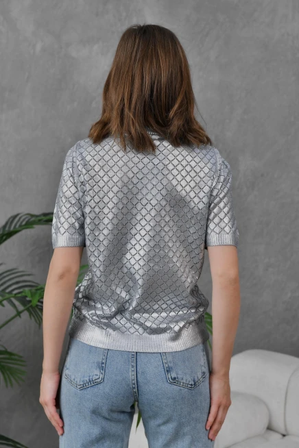 Kadın Bisiklet Yaka Dokulu Triko Kazak