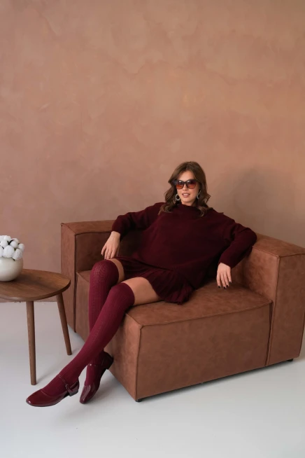 Kadın Bisiklet Yaka Etekli İkili Triko Takım