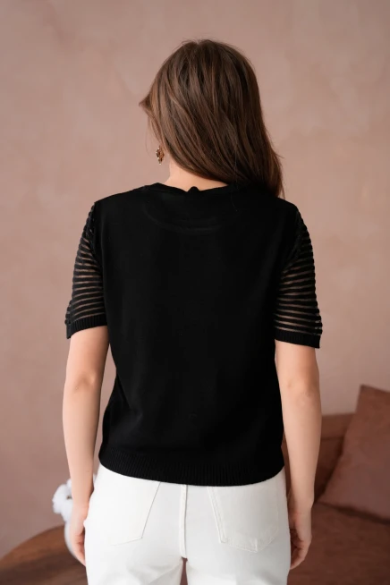 Kadın Bisiklet Yaka Gül Detay Kısa Kol Triko Kazak