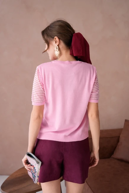 Kadın Bisiklet Yaka Gül Detay Kısa Kol Triko Kazak