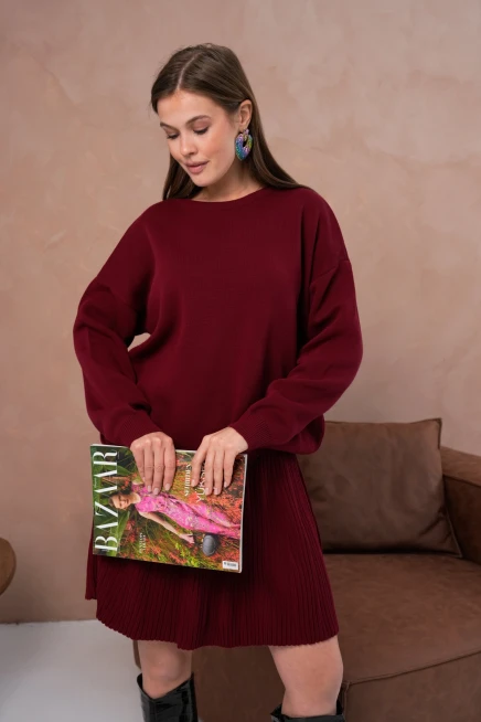 Kadın Bisiklet Yaka Kazak Etek İkili Takım