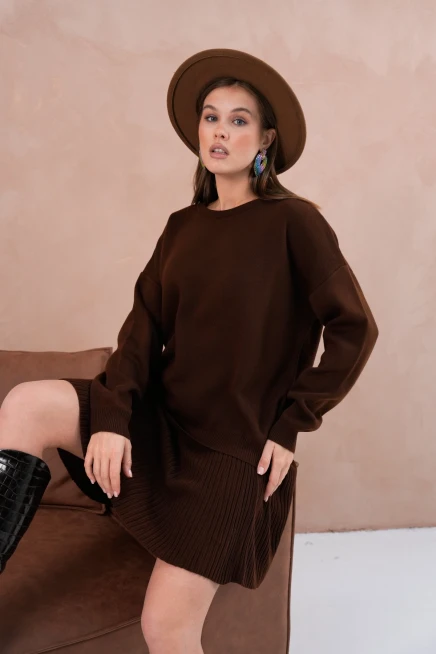 Kadın Bisiklet Yaka Kazak Etek İkili Takım