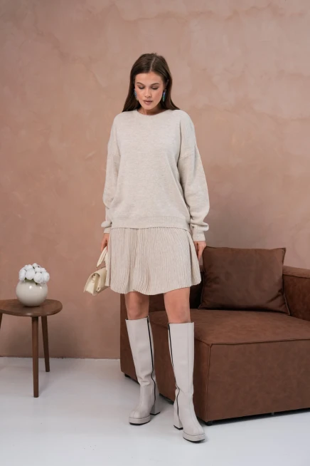 Kadın Bisiklet Yaka Kazak Etek İkili Takım