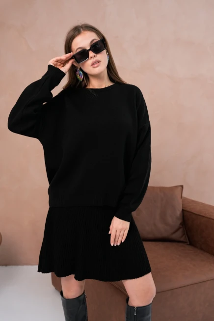 Kadın Bisiklet Yaka Kazak Etek İkili Takım