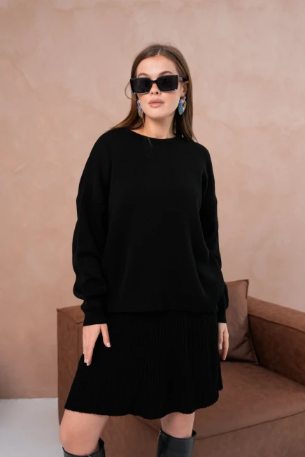 Kadın Bisiklet Yaka Kazak Etek İkili Takım