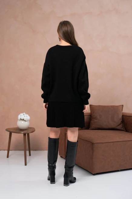 Kadın Bisiklet Yaka Kazak Etek İkili Takım