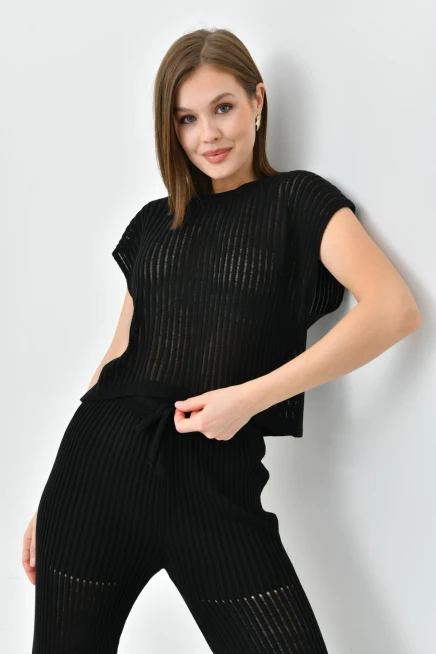 Bisiklet Yaka Kolsuz Bluz Pantolon İkili Takım