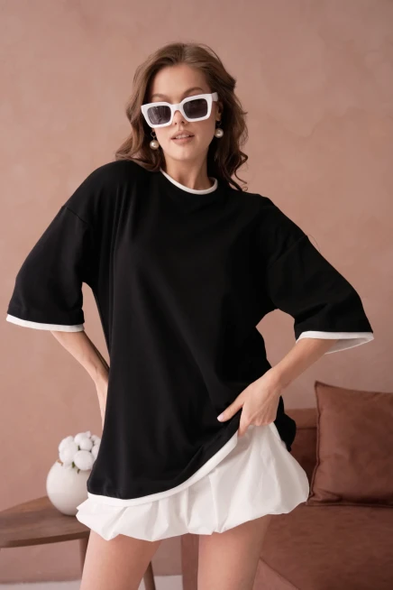 Bisiklet Yaka Kumaş Garnili Salaş Basic T-Shirt