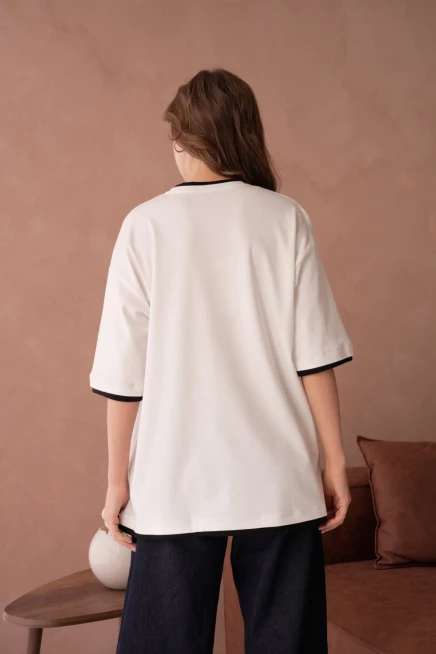 Bisiklet Yaka Kumaş Garnili Salaş Basic T-Shirt