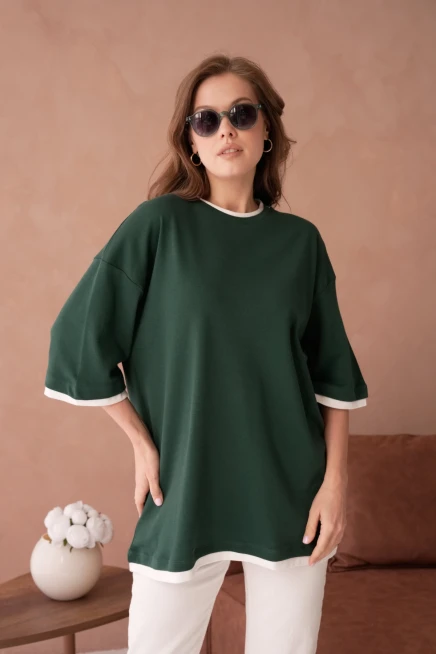 Bisiklet Yaka Kumaş Garnili Salaş Basic T-Shirt