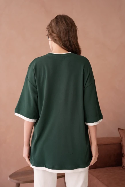 Bisiklet Yaka Kumaş Garnili Salaş Basic T-Shirt