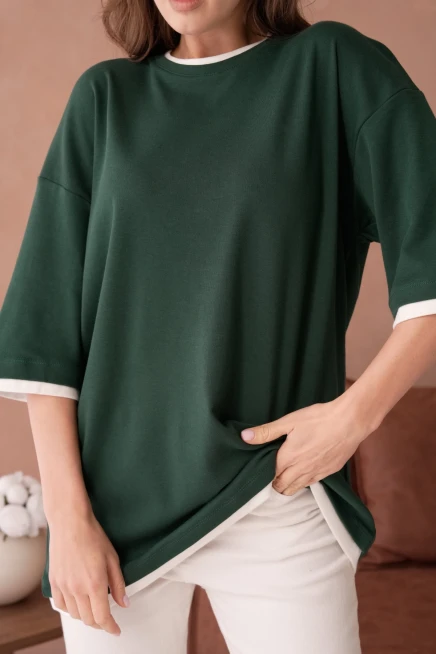 Bisiklet Yaka Kumaş Garnili Salaş Basic T-Shirt