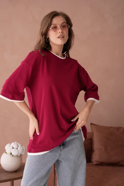 Bisiklet Yaka Kumaş Garnili Salaş Basic T-Shirt