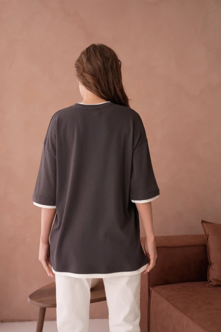 Bisiklet Yaka Kumaş Garnili Salaş Basic T-Shirt