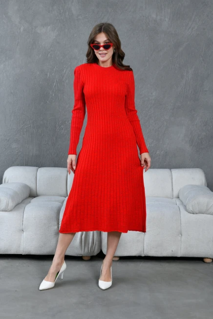 Kadın Bisiklet Yaka Lurex Uzun Triko Elbise