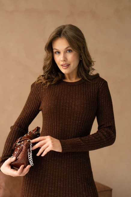 Kadın Bisiklet Yaka Lurex Uzun Triko Elbise