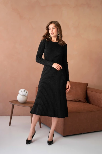 Kadın Bisiklet Yaka Lurex Uzun Triko Elbise