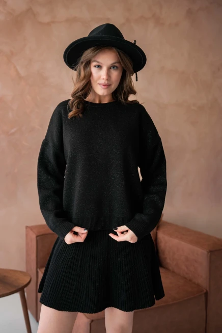 Kadın Bisiklet Yaka Lurex Salaş Etekli Triko Takım