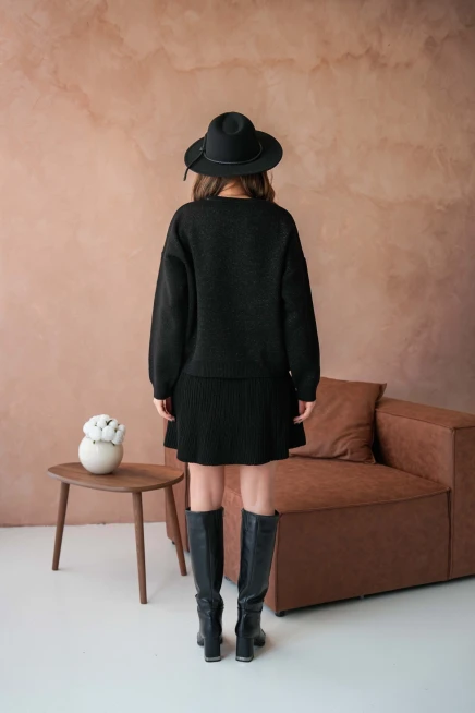 Kadın Bisiklet Yaka Lurex Salaş Etekli Triko Takım