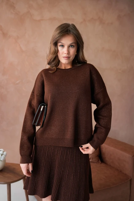 Kadın Bisiklet Yaka Lurex Salaş Etekli Triko Takım