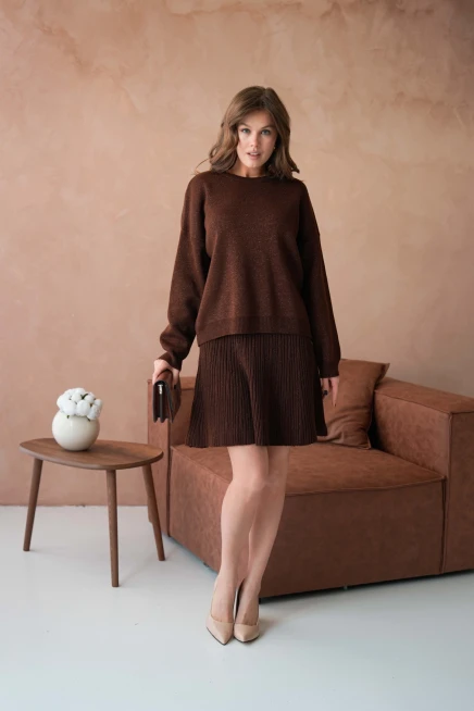 Kadın Bisiklet Yaka Lurex Salaş Etekli Triko Takım