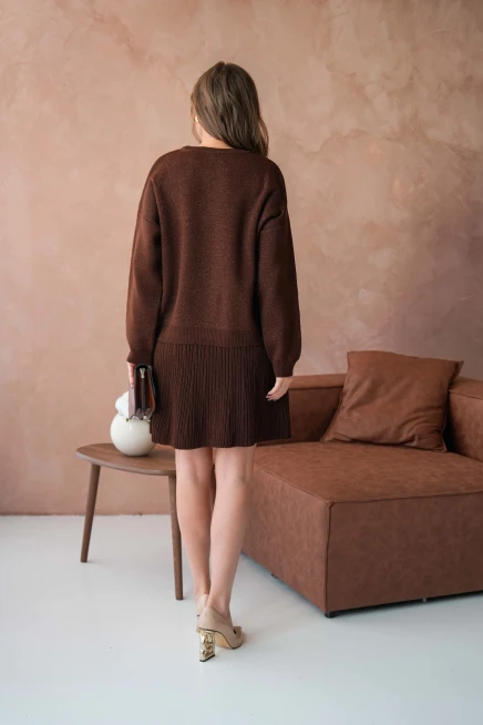 Kadın Bisiklet Yaka Lurex Salaş Etekli Triko Takım