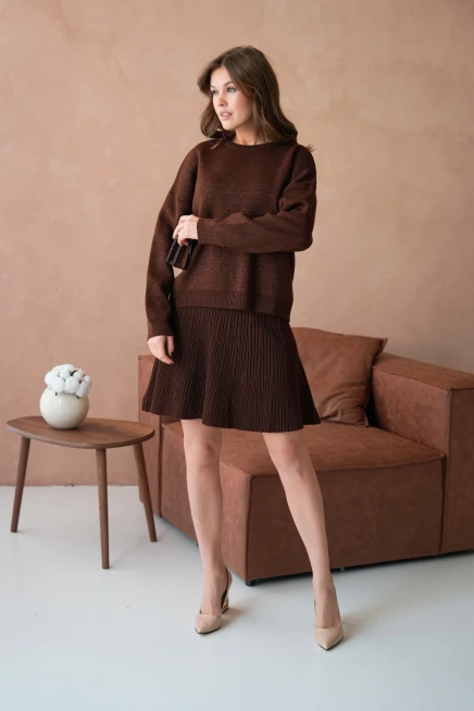 Kadın Bisiklet Yaka Lurex Salaş Etekli Triko Takım