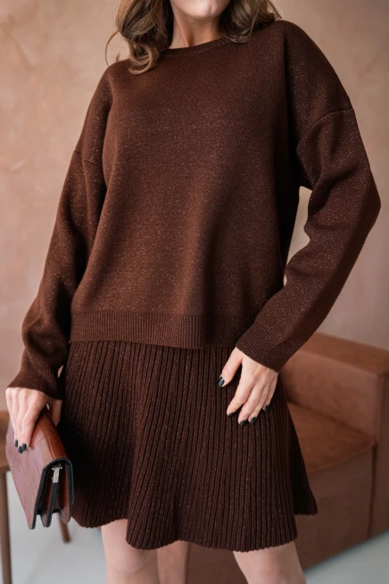 Kadın Bisiklet Yaka Lurex Salaş Etekli Triko Takım