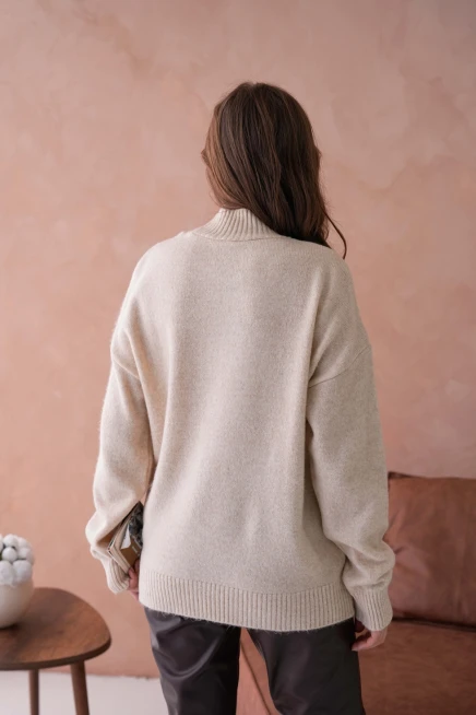 Kadın Bisiklet Yaka Nakış Detaylı Salaş Triko Kazak