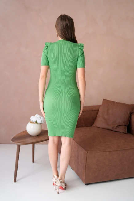 Kadın Bisiklet Yaka Aksesuarlı Omuz Detay Balık Triko Elbise