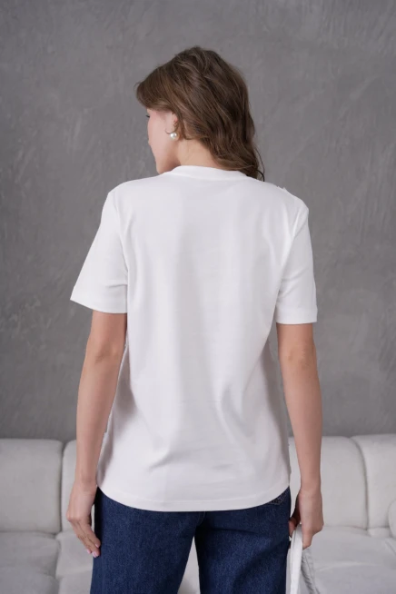 Bisiklet Yaka Önyüzü Tül Dantel Giydirmeli Basic T-Shirt