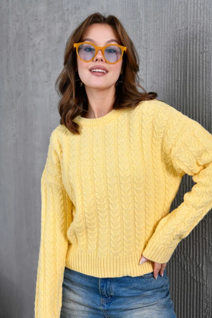 Kadın Bisiklet Yaka Örgü Detay Triko Kazak