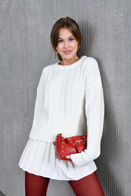 Kadın Bisiklet Yaka Örgü Detay Triko Kazak