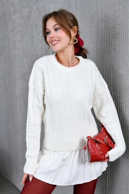 Kadın Bisiklet Yaka Örgü Detay Triko Kazak