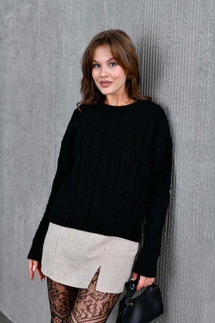 Kadın Bisiklet Yaka Örgü Detay Triko Kazak