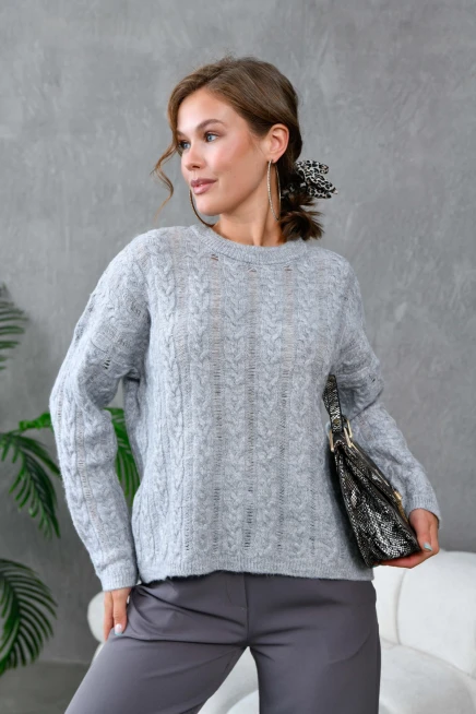 Kadın Bisiklet Yaka Saç Örgü Triko Kazak