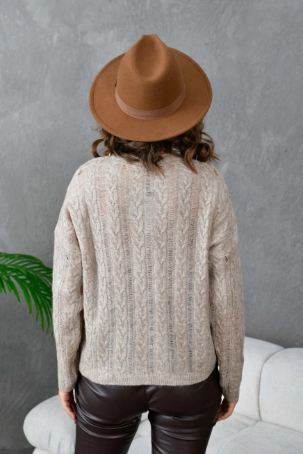 Kadın Bisiklet Yaka Saç Örgü Triko Kazak