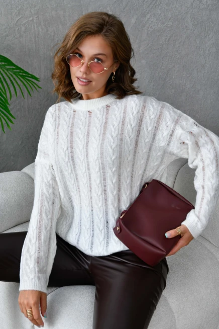 Kadın Bisiklet Yaka Saç Örgü Triko Kazak