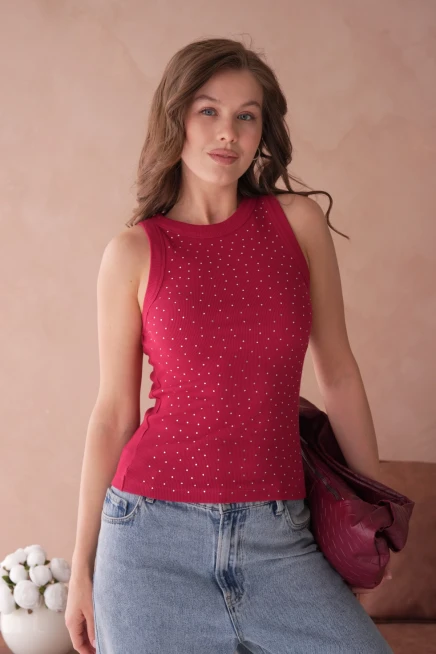 Taş Aksesuar Detaylı Slim Fit Basic Atlet