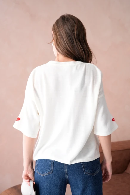 Kadın Bisiklet Yaka Taş İşlemeli Salaş Triko Kazak