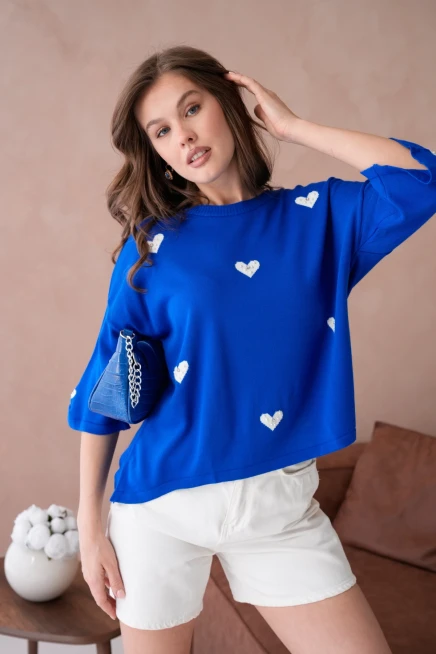 Kadın Bisiklet Yaka Taş İşlemeli Salaş Triko Kazak