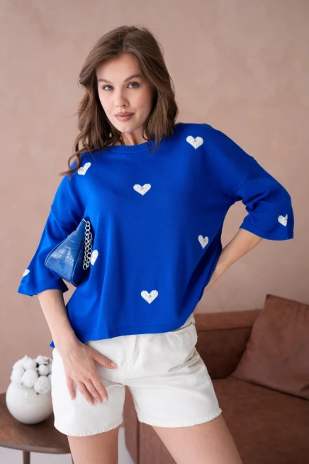 Kadın Bisiklet Yaka Taş İşlemeli Salaş Triko Kazak